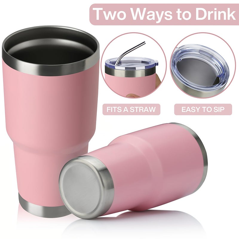 MEWAY 30oz Insulated Tumbler With Lids and Straws,Stainless Steel Double Vacuum Coffee Tumbler Cup, Brush, Durable Powder Coated Coffee Cup for Cold & Hot Drinks, Office, Travel(Pink,8 PACK) - Image 3